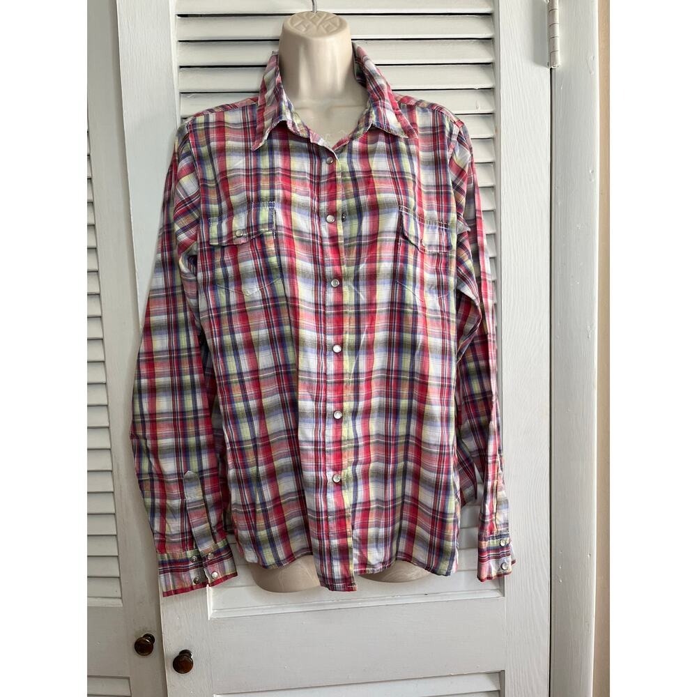 Wrancher by Wrangler women's plaid pearl snap shirt XXL cotton/polyester